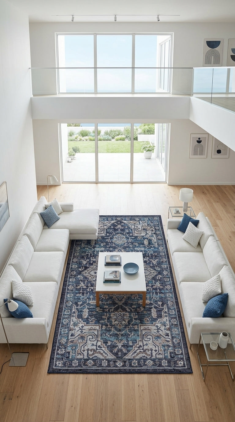 Tapete verona en living moderno con tonos claros y azules