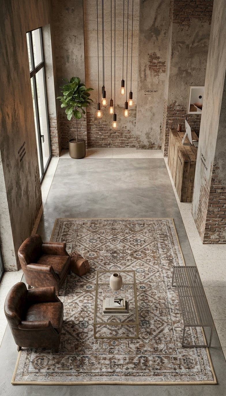 Tapete Addis en ambiente contemporáneo con estilo industrial