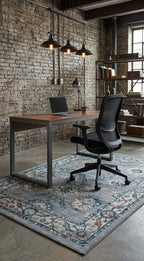 Tapete florence en oficina contemporánea con estilo industrial, ladrillo expuesto y tonos madera