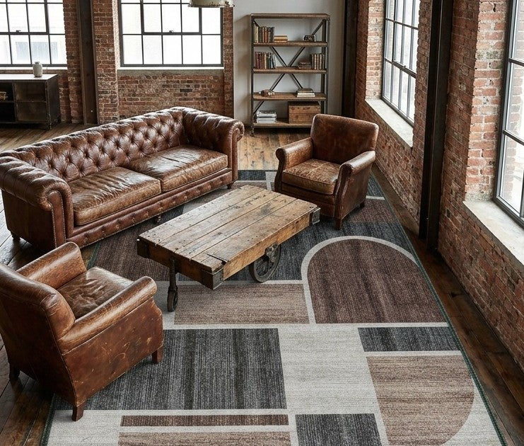Tapete milano en ambiente contemporáneo estilo industrial con tonos ladrillo y cuero