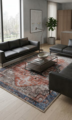 Tapete cordoba en living cálido e iluminado con muebles de cuero