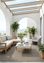 Tapete Sisalo Moka en living exterior contemporáneo con plantas