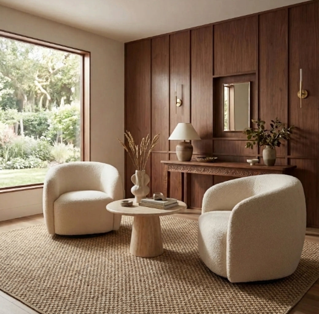Alfombra Special Yute Gold en living contemporáneo con tonos neutros y diseño acogedor.