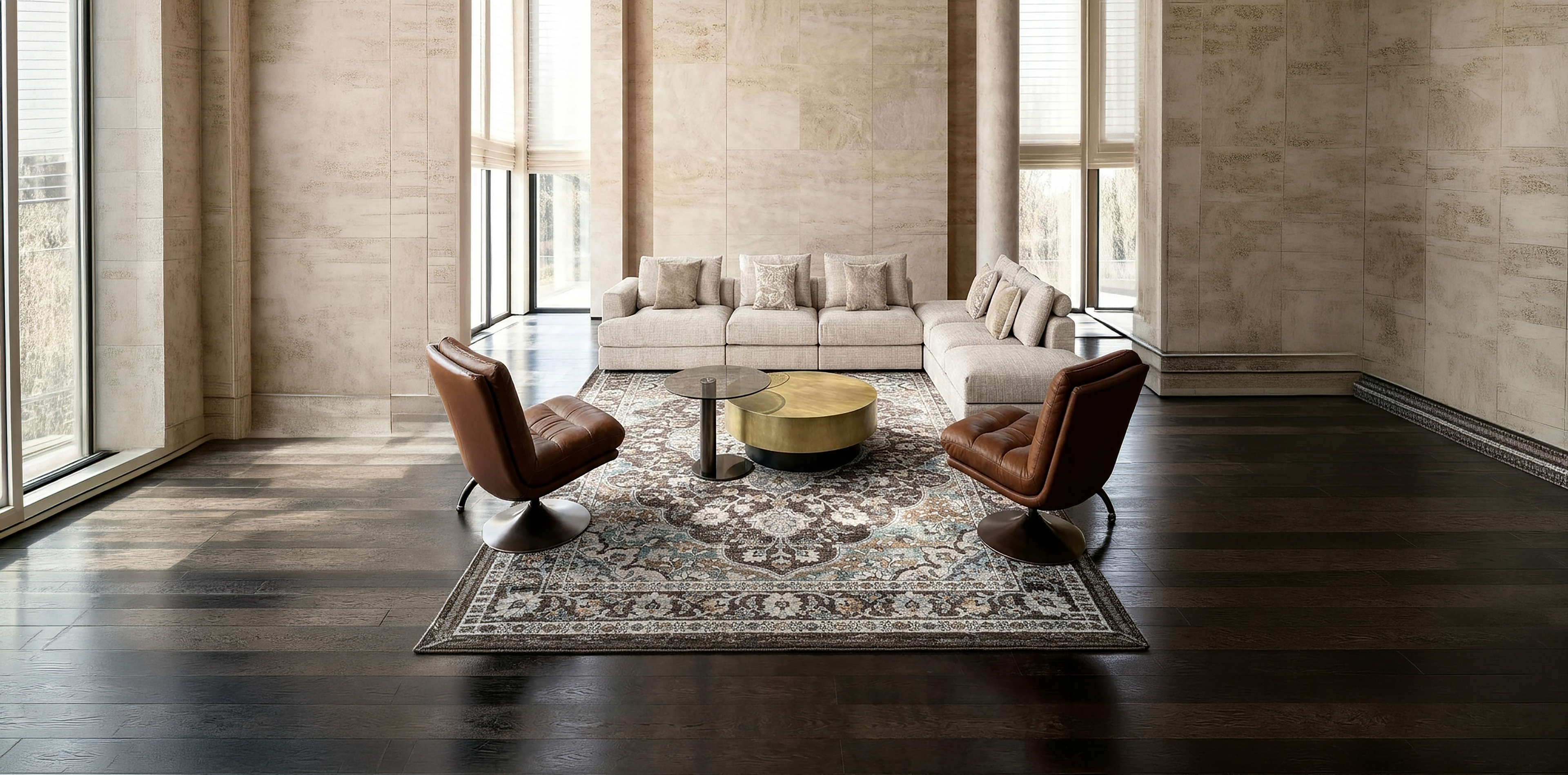 Ambiente moderno con alfombra de nueva colección Goris